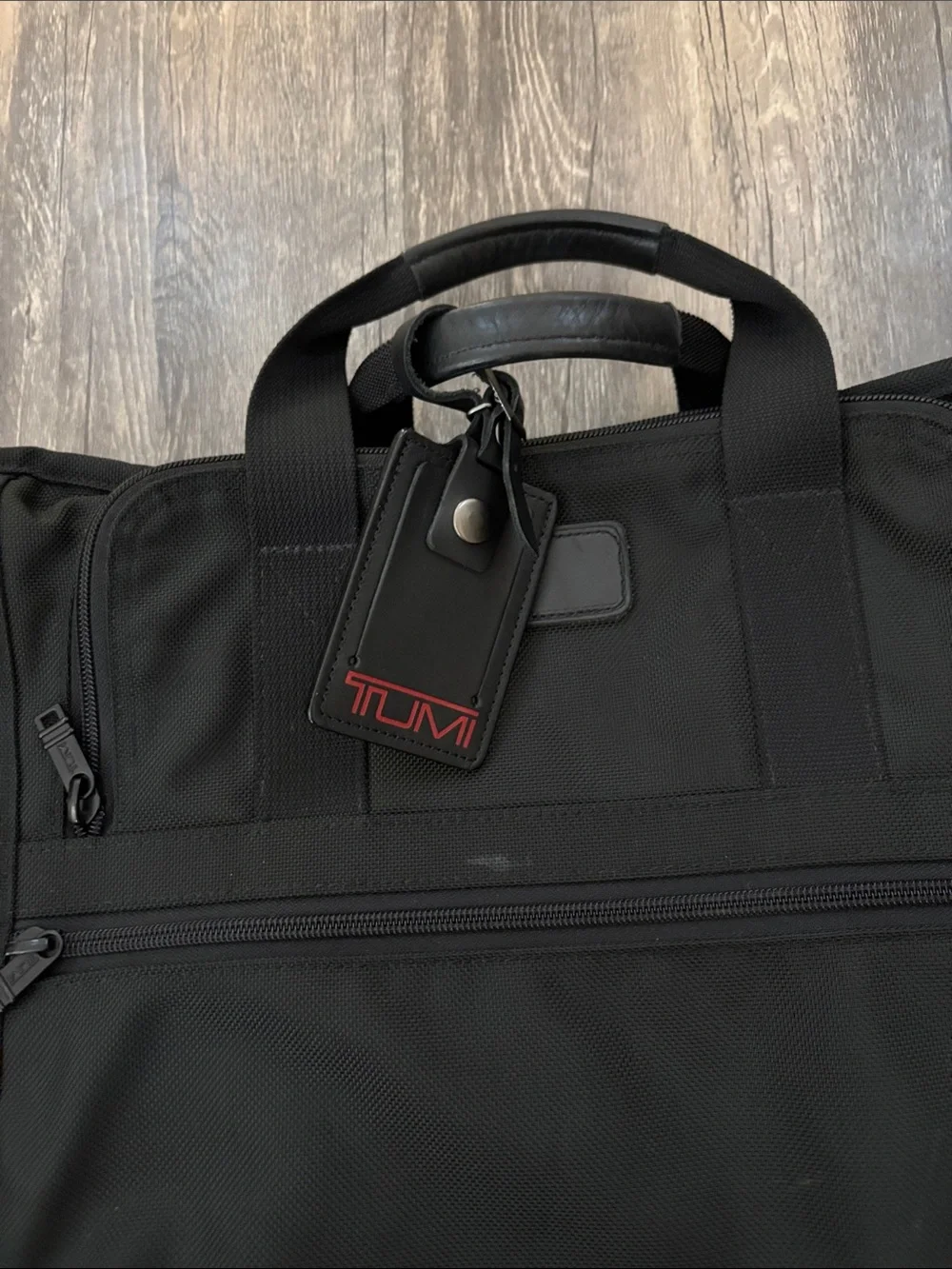 Tumi Black Nylon Laptop Briefcase with Red Logo Tag